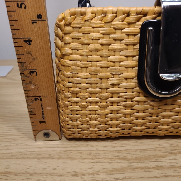 Ann Taylor Woven Wicker Clutch Handbag Natural Black - Picture 7 of 9